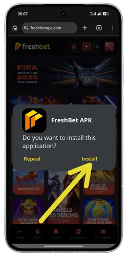 Installing the application FreshBet app